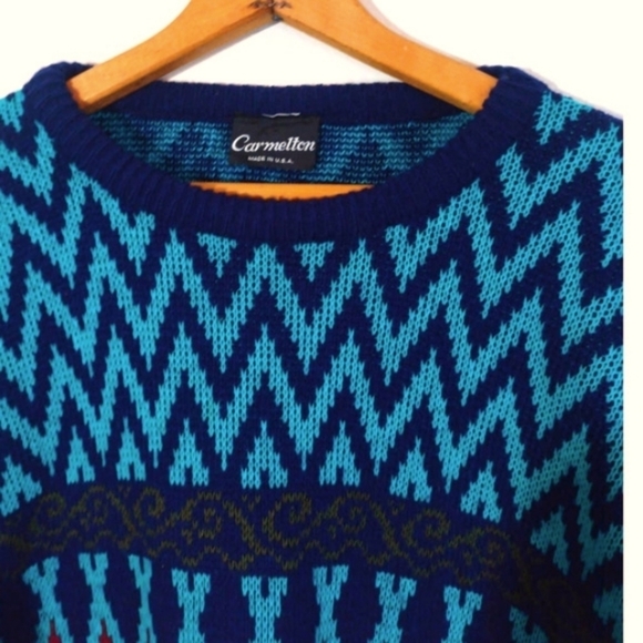 Carmelton Men Sz L Blue Multicolor Sweater Vintage Grandpa Oversize Retro - Picture 2 of 7